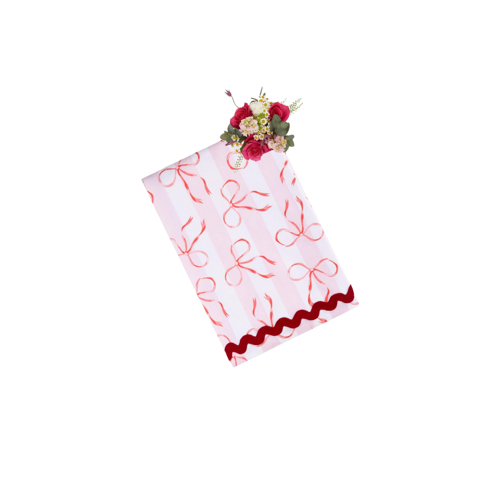 Kensington Bow Pink Cotton Tablecloth with Ric Rac
