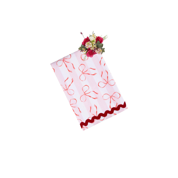 Kensington Bow Pink Cotton Tablecloth with Ric Rac