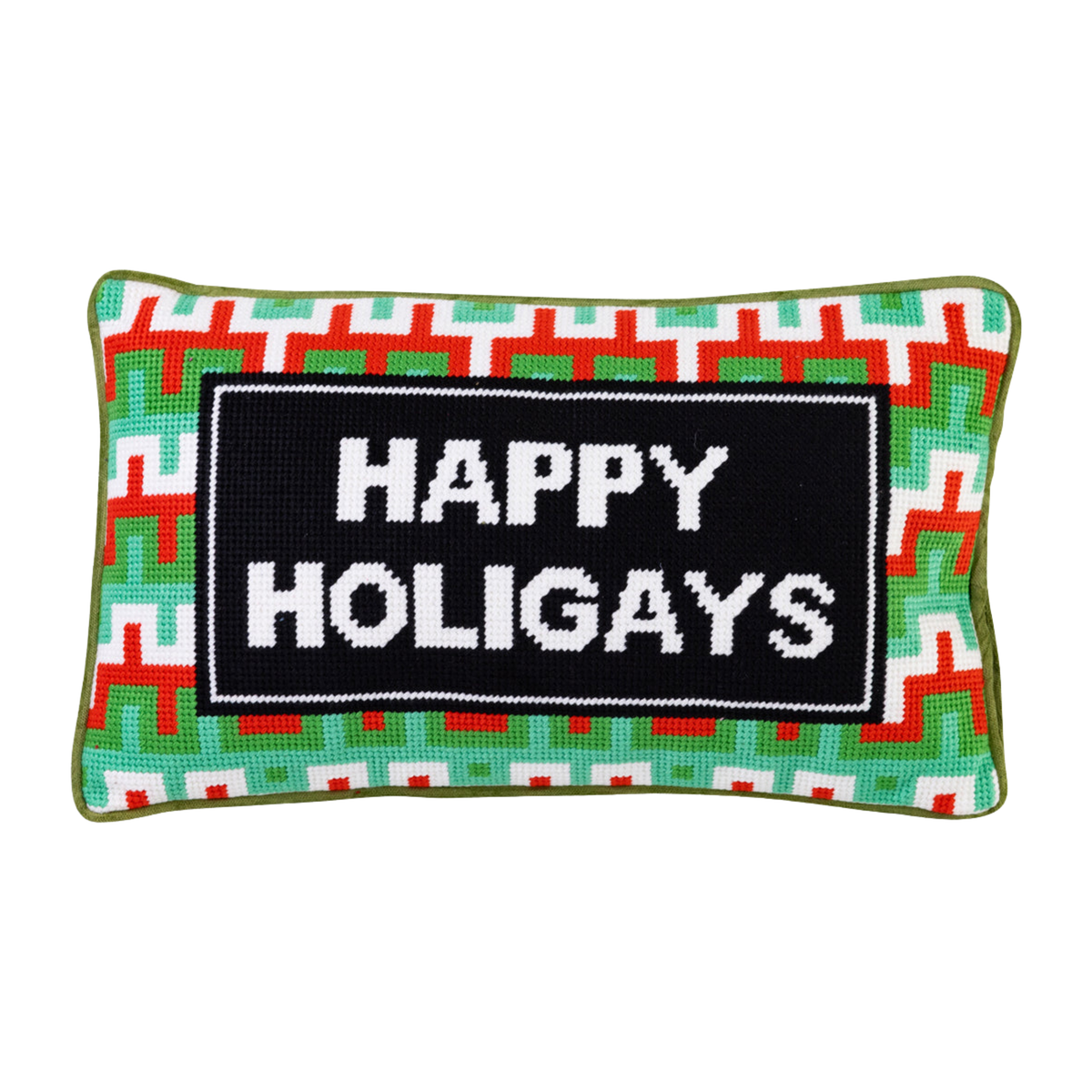 Happy Holigays Needlepoint Pillow