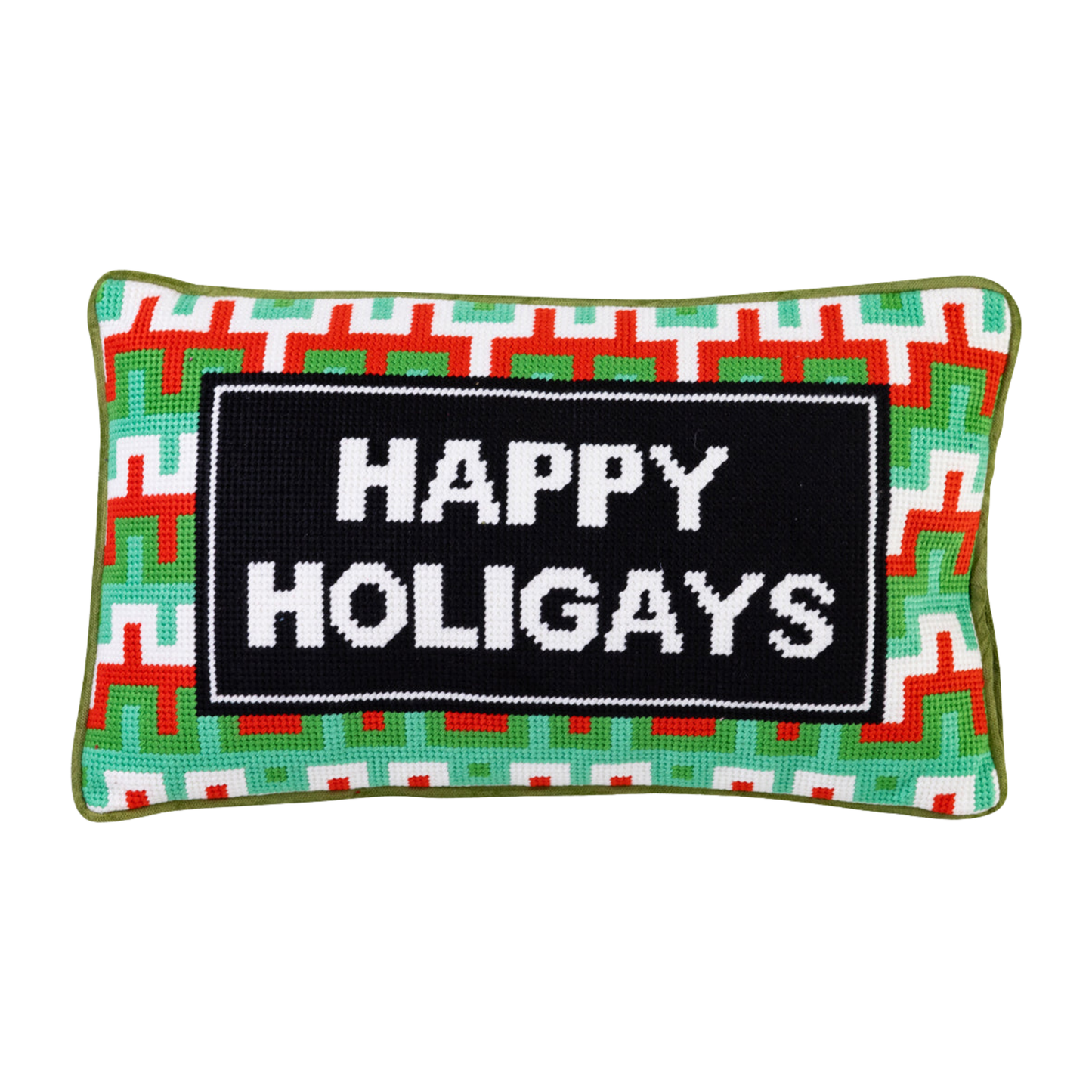 Happy Holigays Needlepoint Pillow