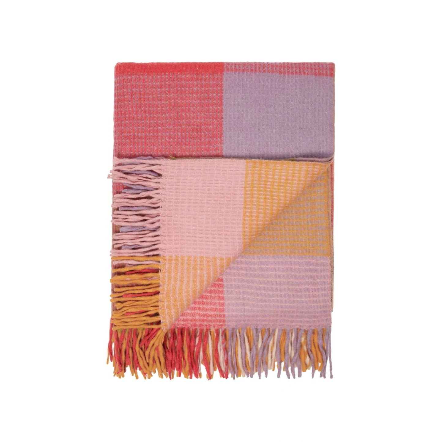 Wool Waffle Blanket In Orange/Pink Check