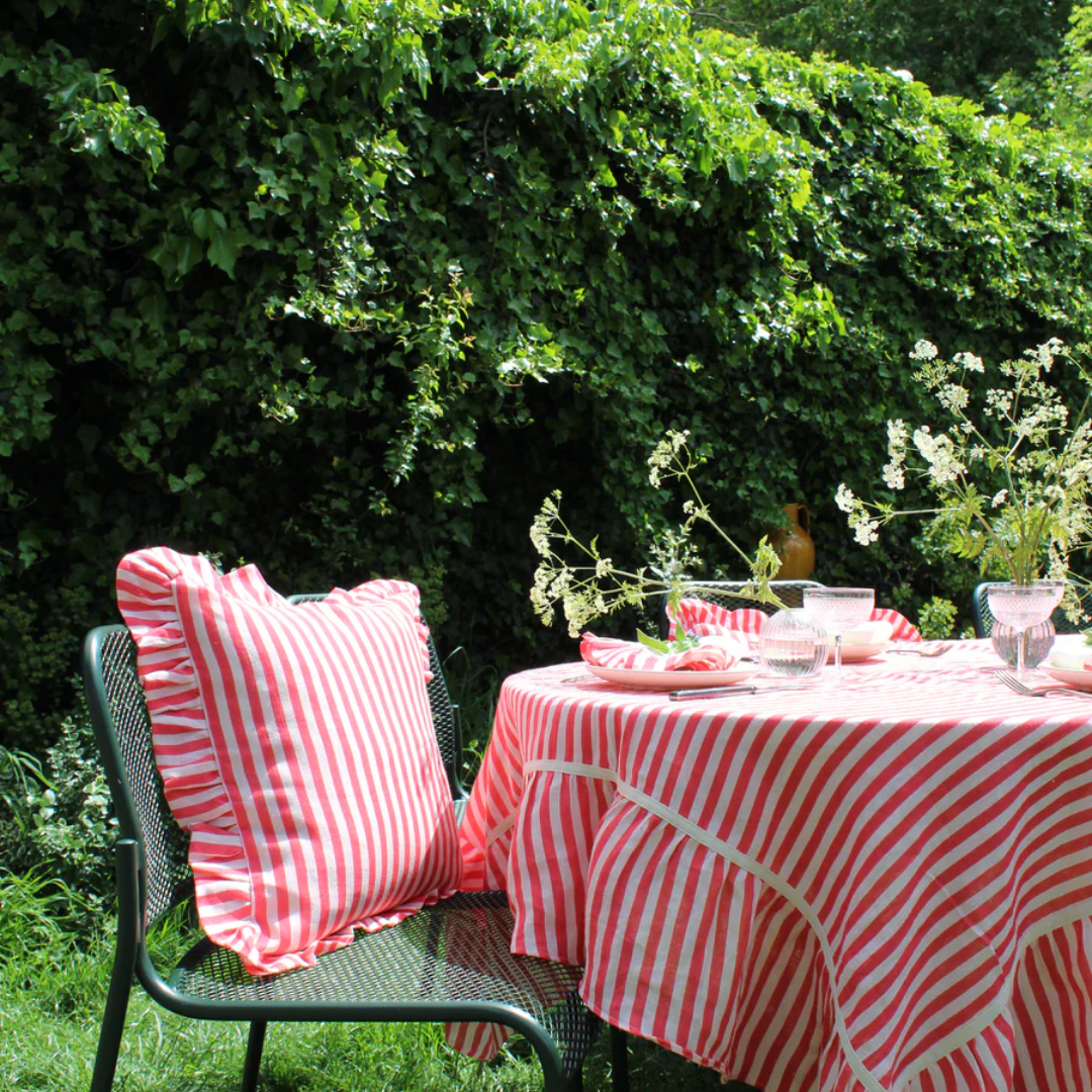 Cherry Red Candy Stripe Tablecloth