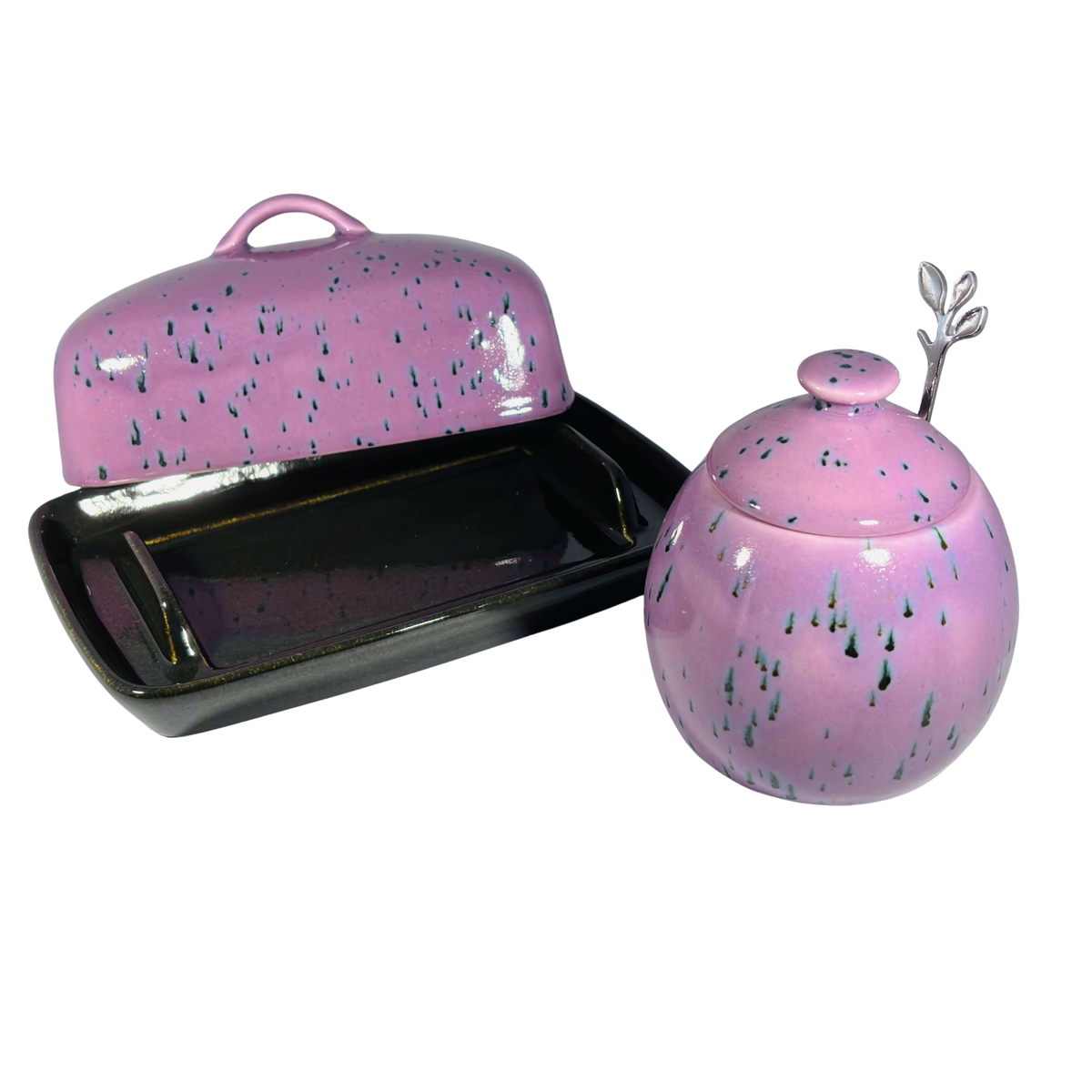 Butter Dish and Sugar Bowl Set - Speckled Purple