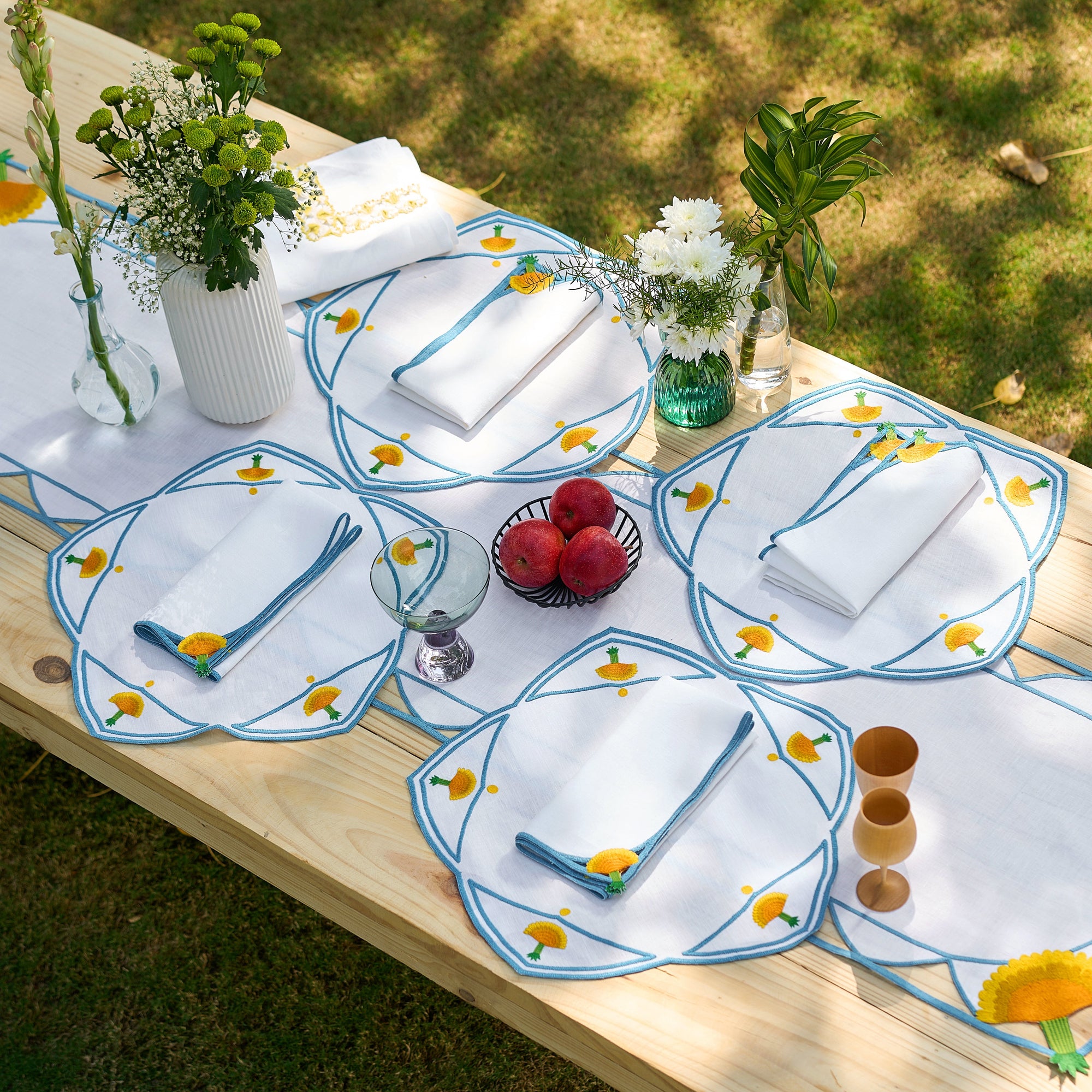Hand Embroidered Dandelion Drift Table Runner 16.5" × 67"