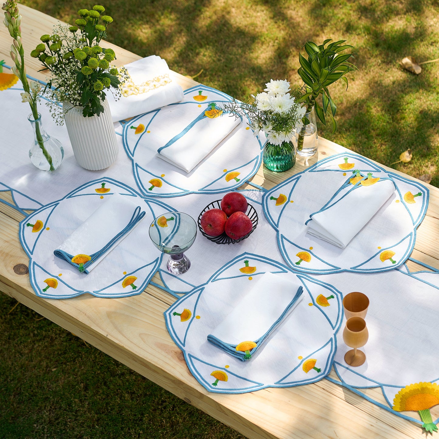 Hand Embroidered Dandelion Drift Table Runner 16.5" × 67"