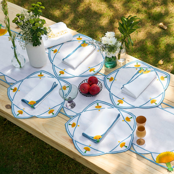 Hand Embroidered Dandelion Drift Table Runner 16.5" × 67"