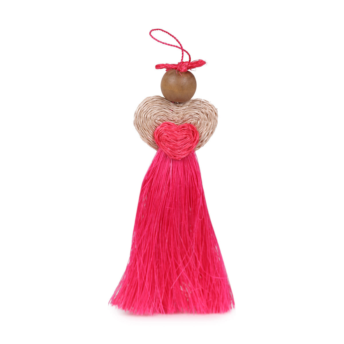 OKHUGOMVANA: Handwoven Pink Love Angel Tree Decoration