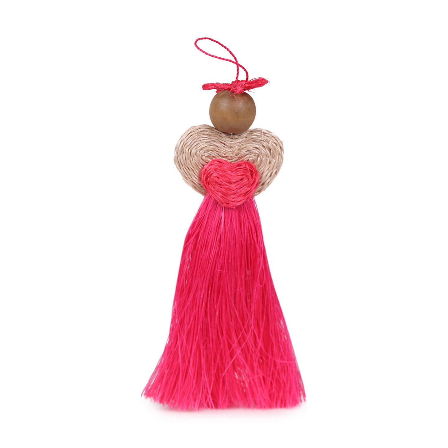 OKHUGOMVANA: Handwoven Pink Love Angel Tree Decoration