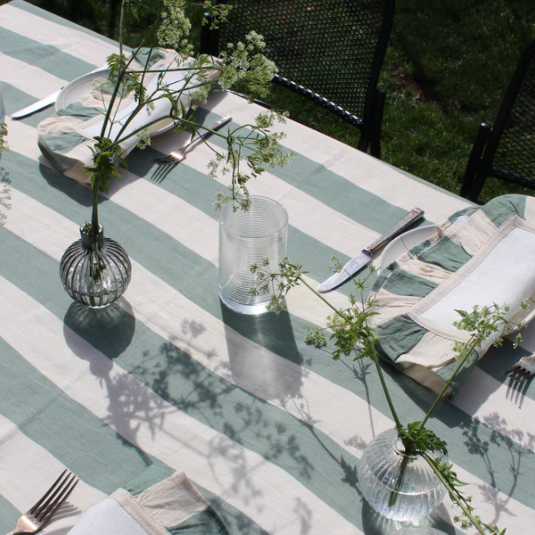 Sea Green Wide Stripe Tablecloth
