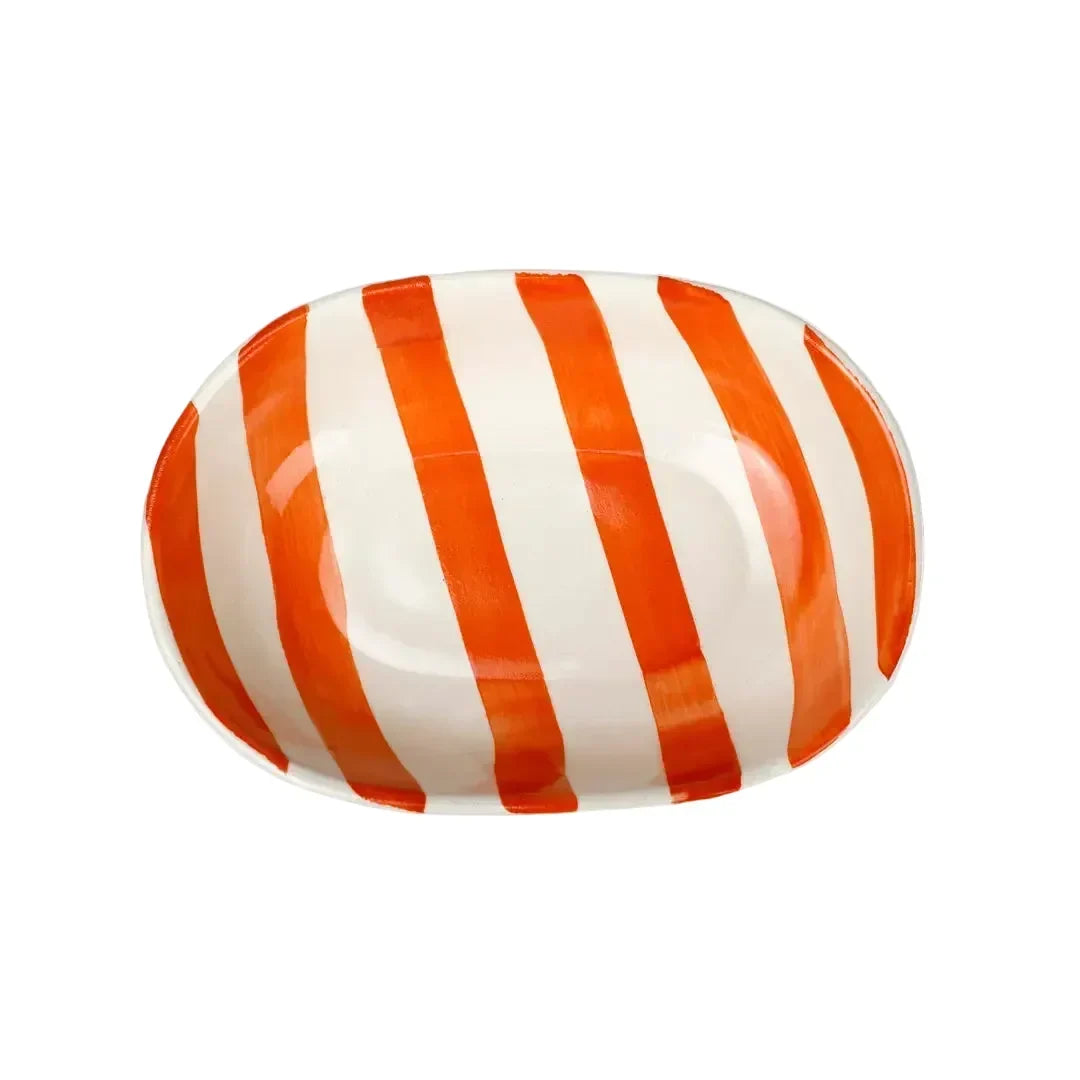 Ceramic Stripe Bowl Orange 7x5x2 Inches Set of 4 - Casa Amarosa