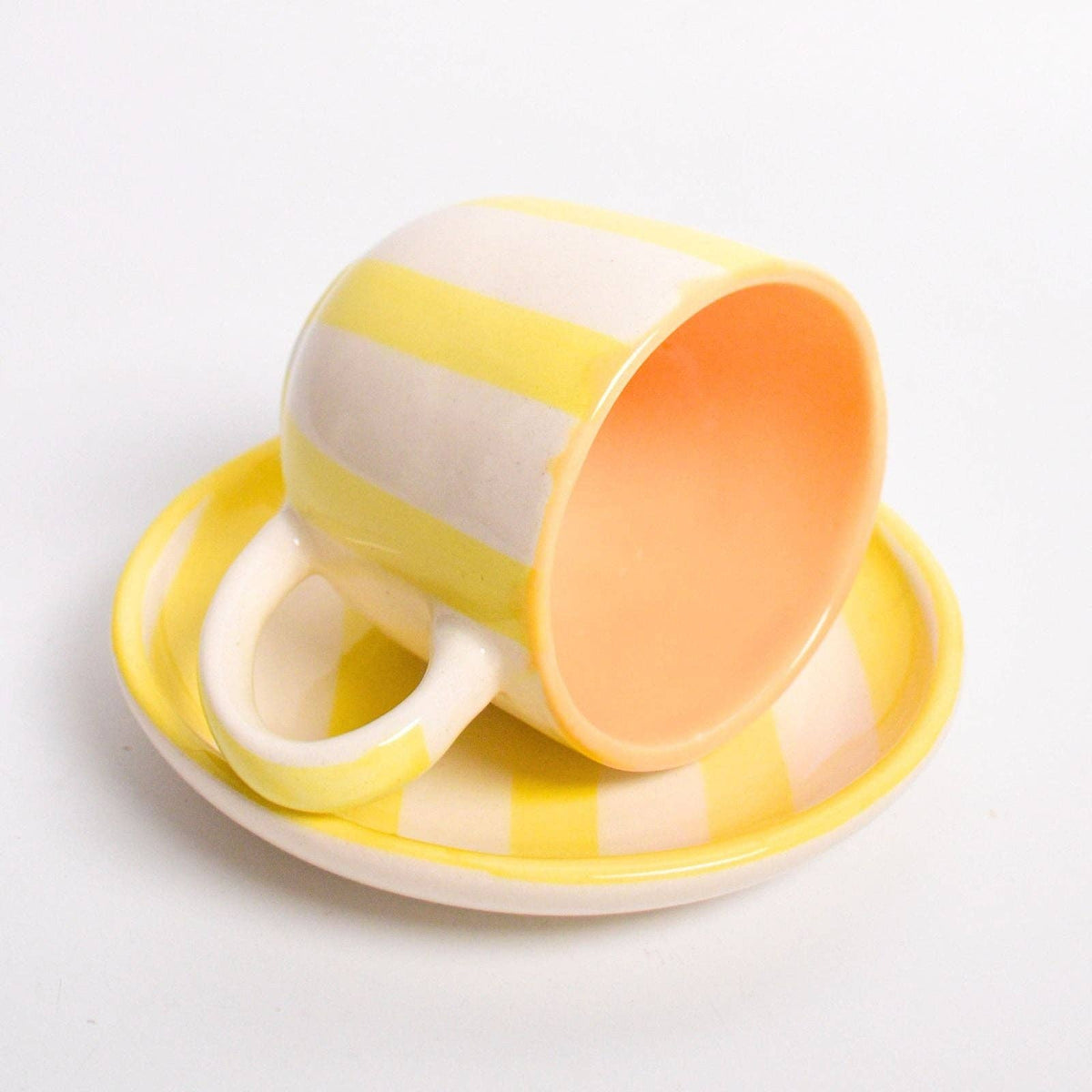 Yellow Stripe Ceramic Cup & Coaster Set | 3 Inch Cup & 4
