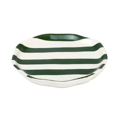 Ceramic Olive Green Stripe Plate 6.3 Inches Set of 4 - Casa Amarosa