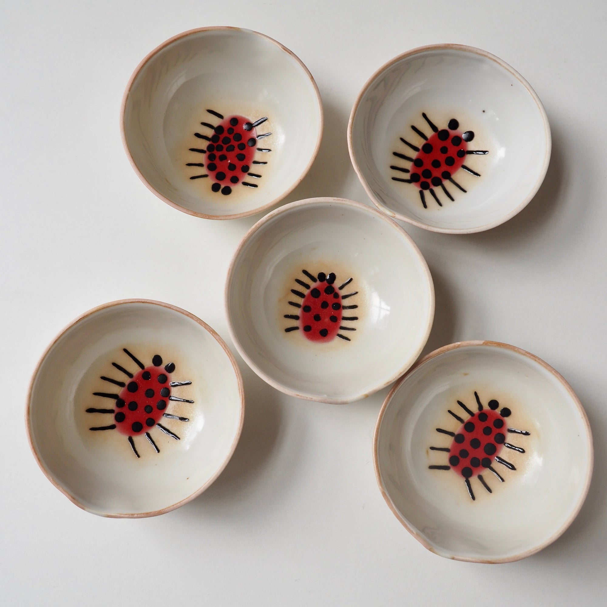 Handmade Mini Red Spotted Beetle Porcelain Ceramic Ring Dish