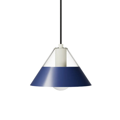FIFTY FIFTY Lamp with a clear glass upper shade and navy metal lower shade for balanced ambient and focused lighting.