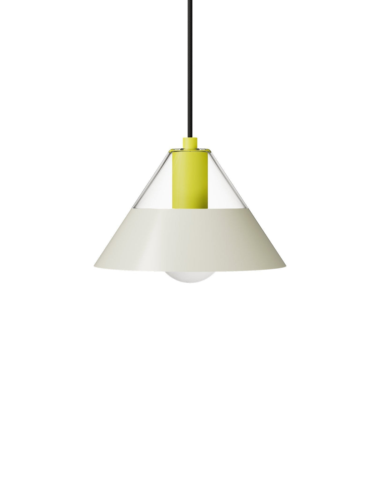 FIFTY FIFTY Lamp with glass upper shade and metal lower shade, balancing warm ambient and focused light in modern design.