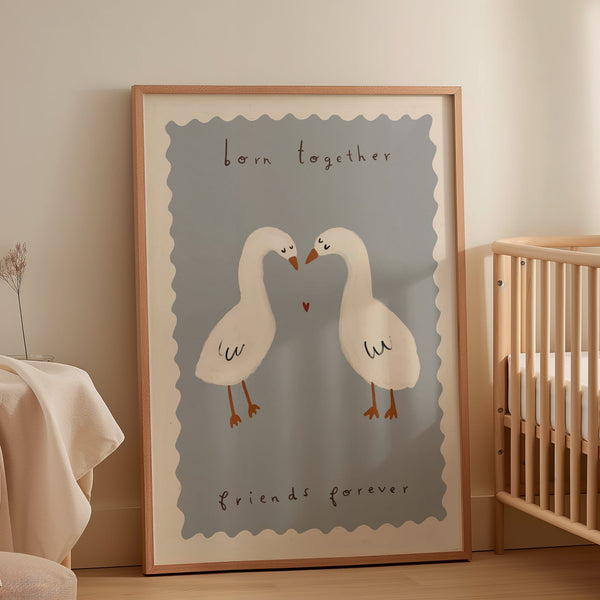 Twin Ducks | Twins Nursery Print | UNFRAMED