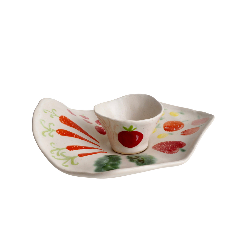 Handmade Ceramic Vegetables Crudites Platter and Bowl Set