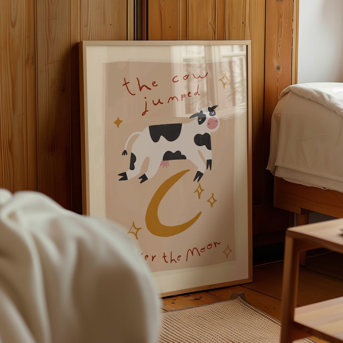 Cow Jumped Over The Moon | Nursery Rhyme Print | UNFRAMED
