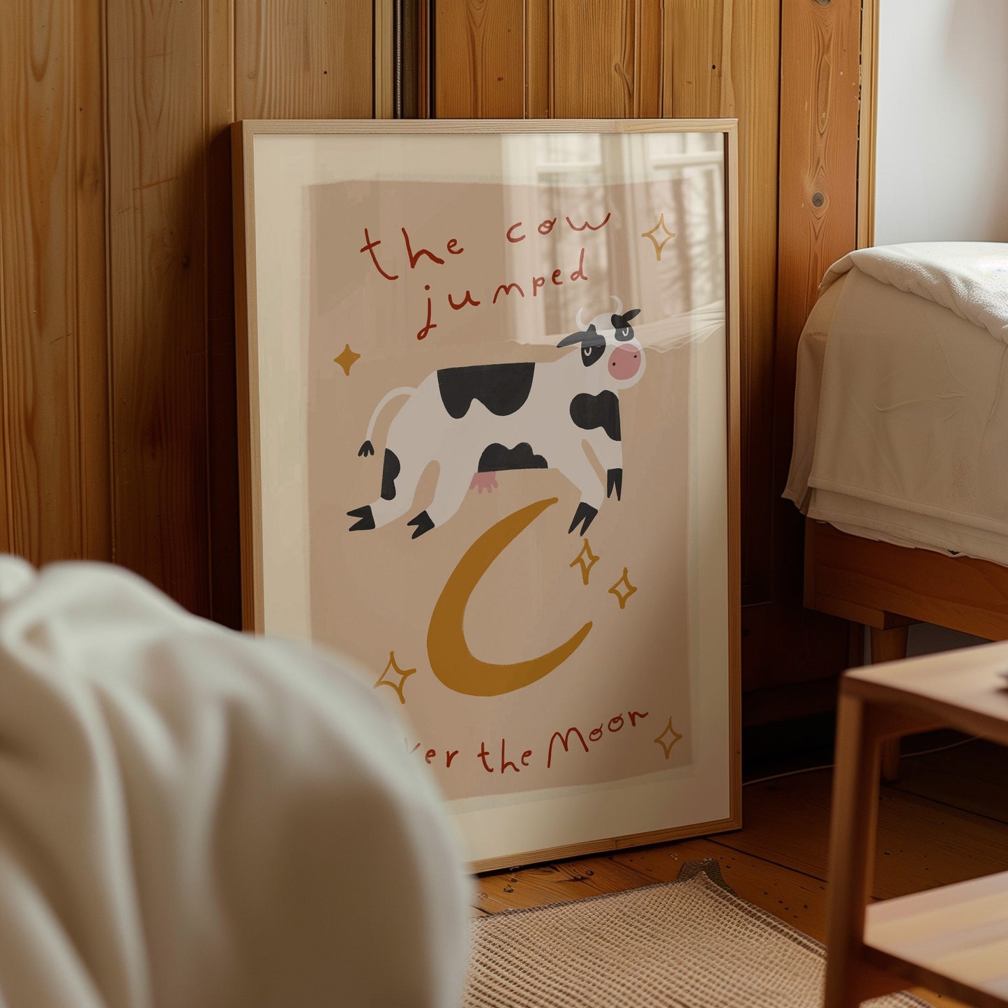Cow Jumped Over The Moon | Nursery Rhyme Print | UNFRAMED