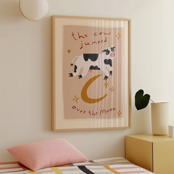 Cow Jumped Over The Moon | Nursery Rhyme Print | UNFRAMED