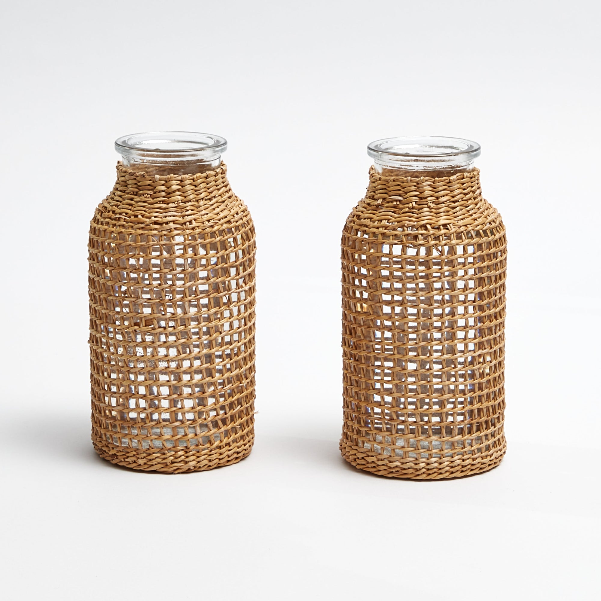 Rattan Glass Bud Vase (Pair)