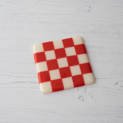 10cm Chequered Dual Coloured Coaster - Red Pimento &amp; Cream image