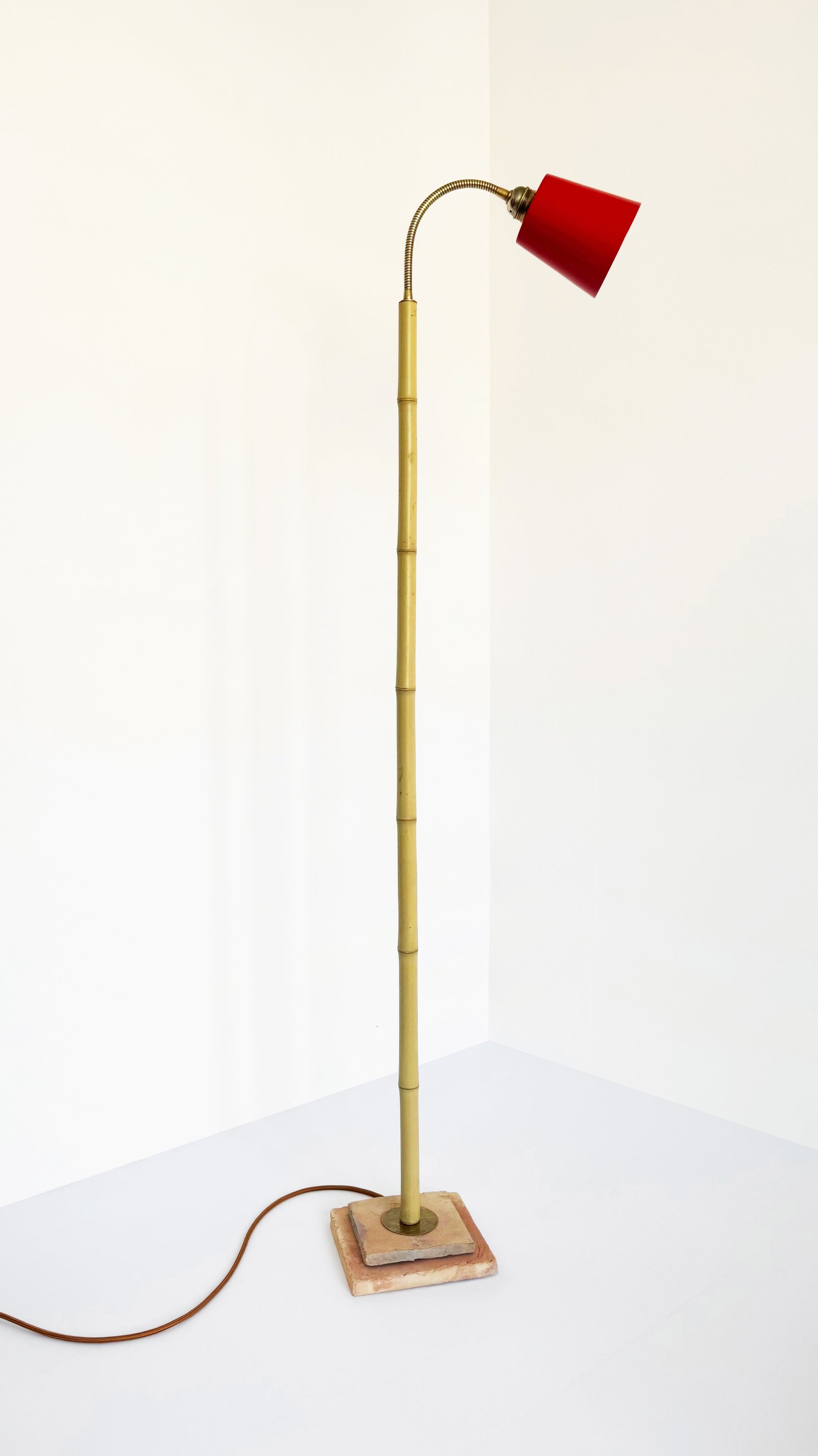 Bamboo and Terracotta Floor Lamp - Red