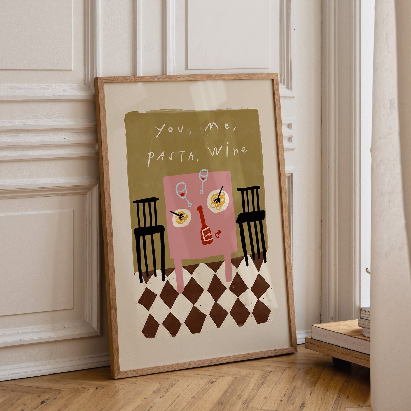 You, Me, Pasta, Wine | Dining Room Print | UNFRAMED