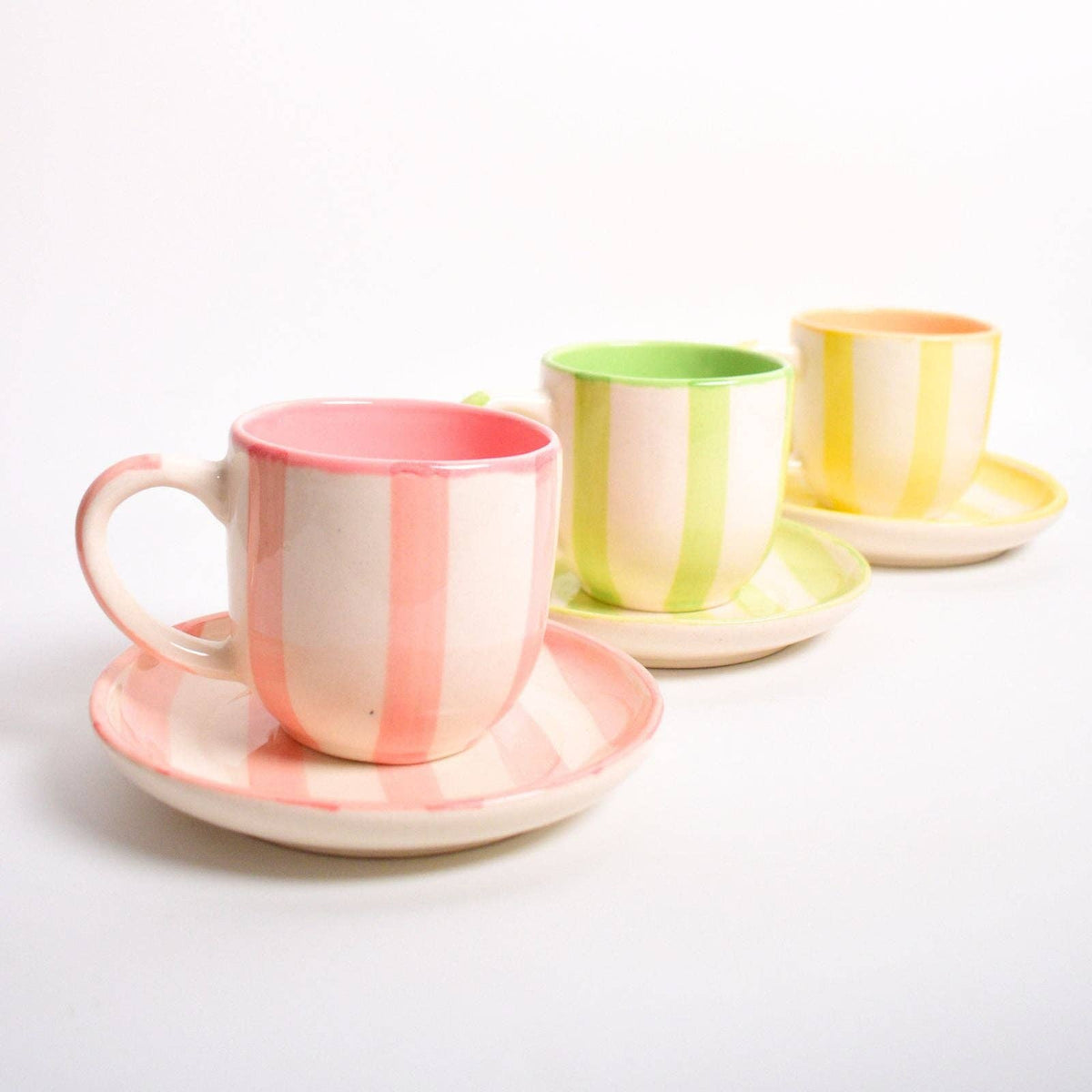 Pink Stripe Ceramic Cup & Coaster Set | 3 Inch Cup & 4 Inch
