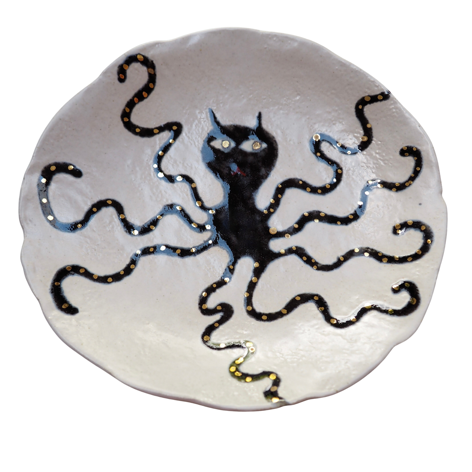 Handmade Octopus Illustrated Small Ceramic Plate with Gold Lustre