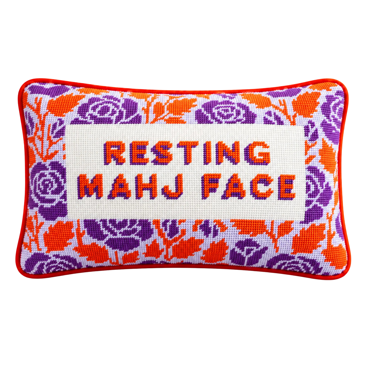 Resting Mahj Face Needlepoint Pillow
