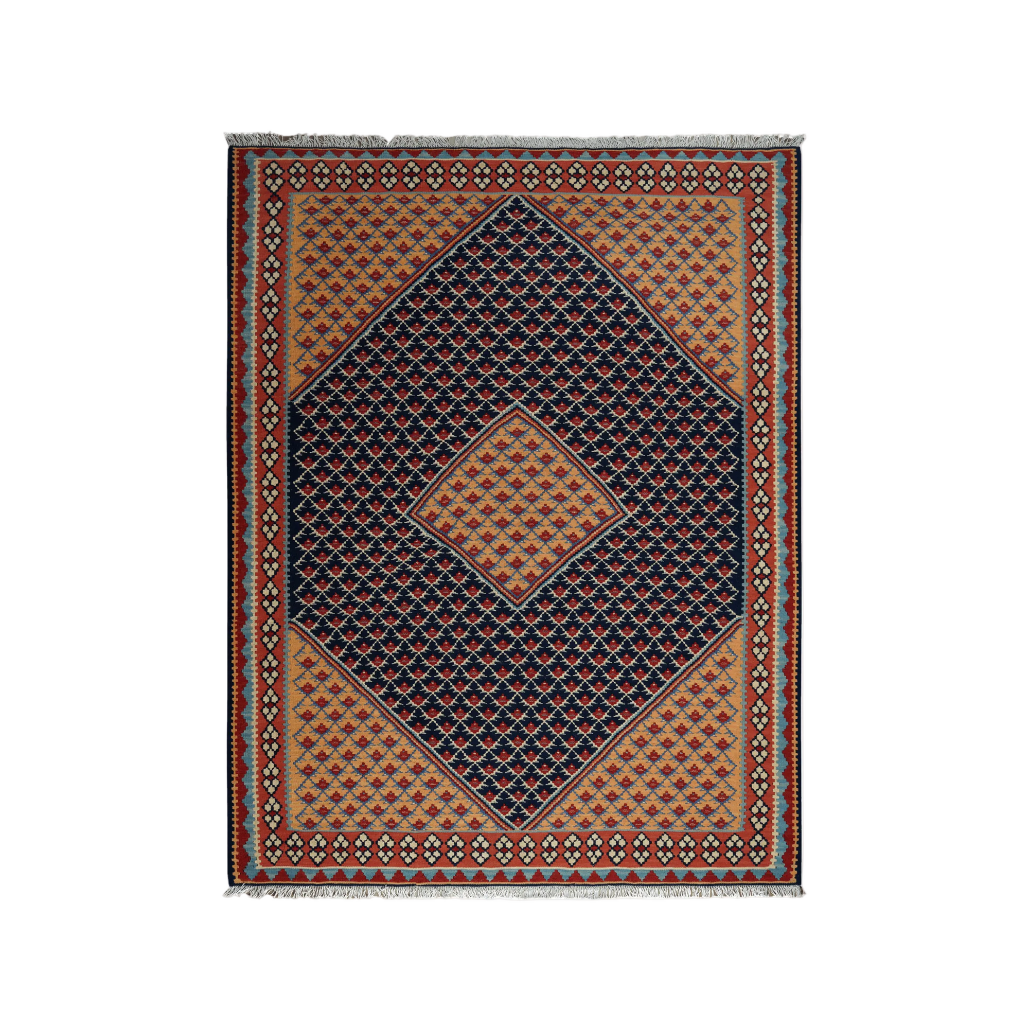 Kilim Senneh Rug · Hand-Woven - Blue, 197x154 cm