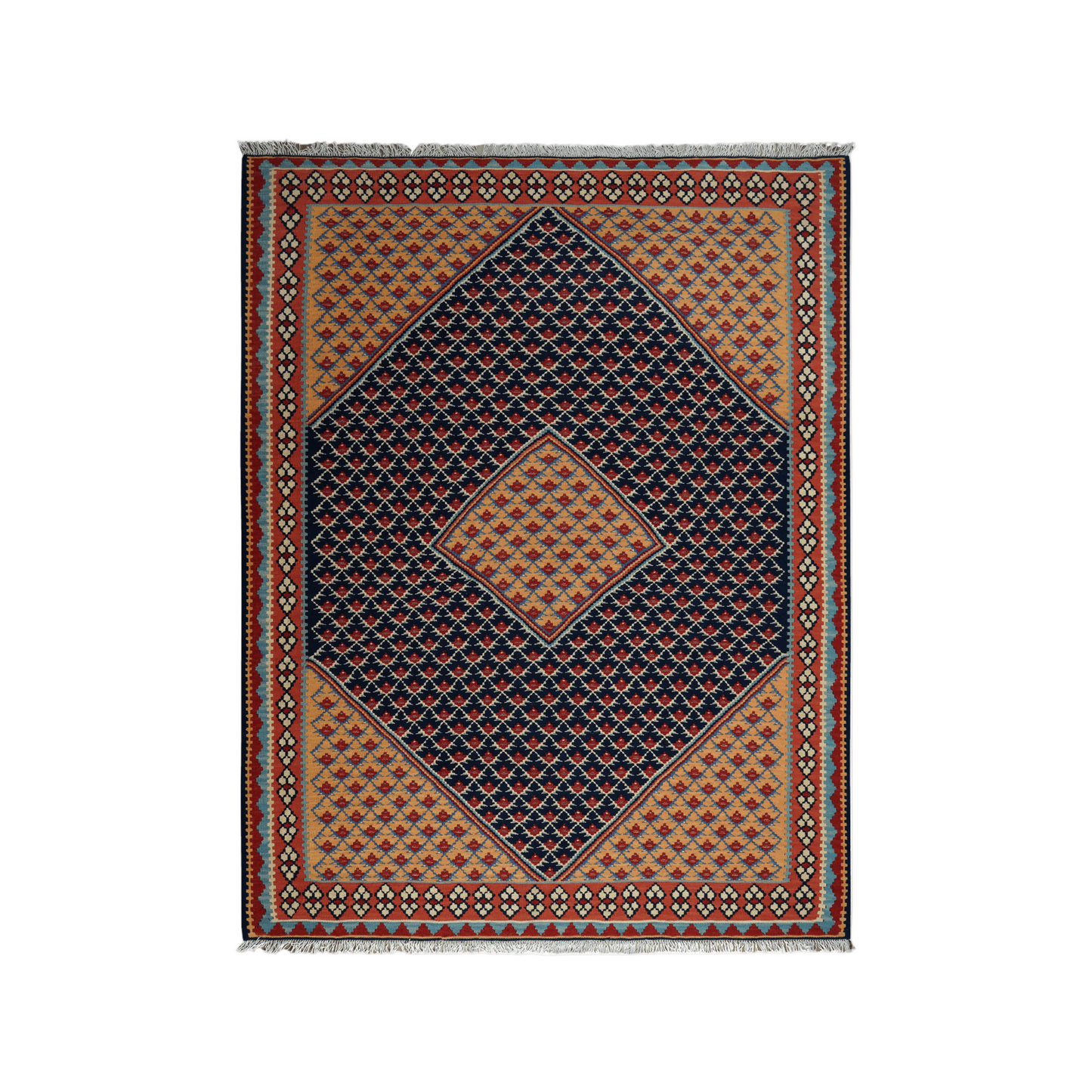 Kilim Senneh Rug · Hand-Woven - Blue, 197x154 cm