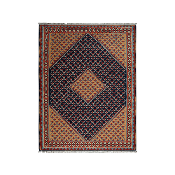 Kilim Senneh Rug · Hand-Woven - Blue, 197x154 cm