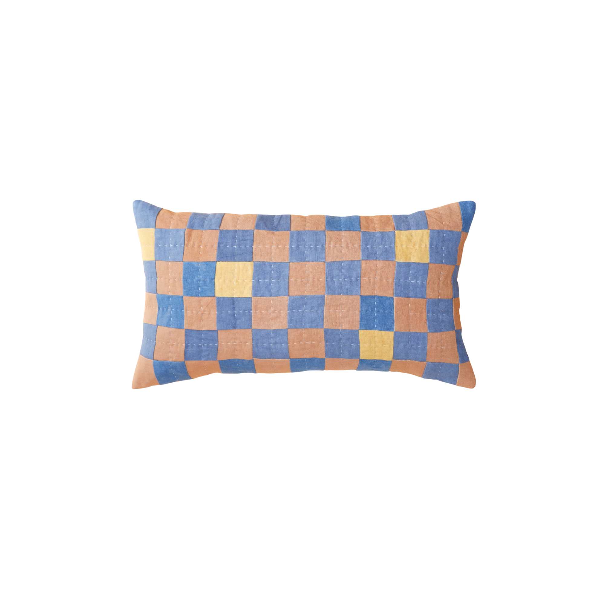 Chequered Cushion in Brown and Blue