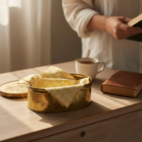 Yellow Handblock Sunny Swatches Handkerchief | Block Print
