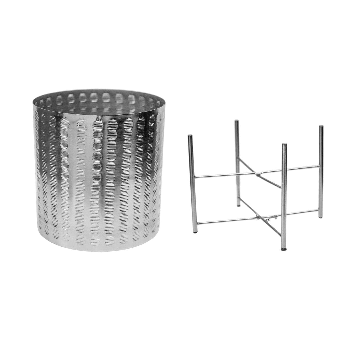 Zendaya Silver Embossed Metal Planter with Stand