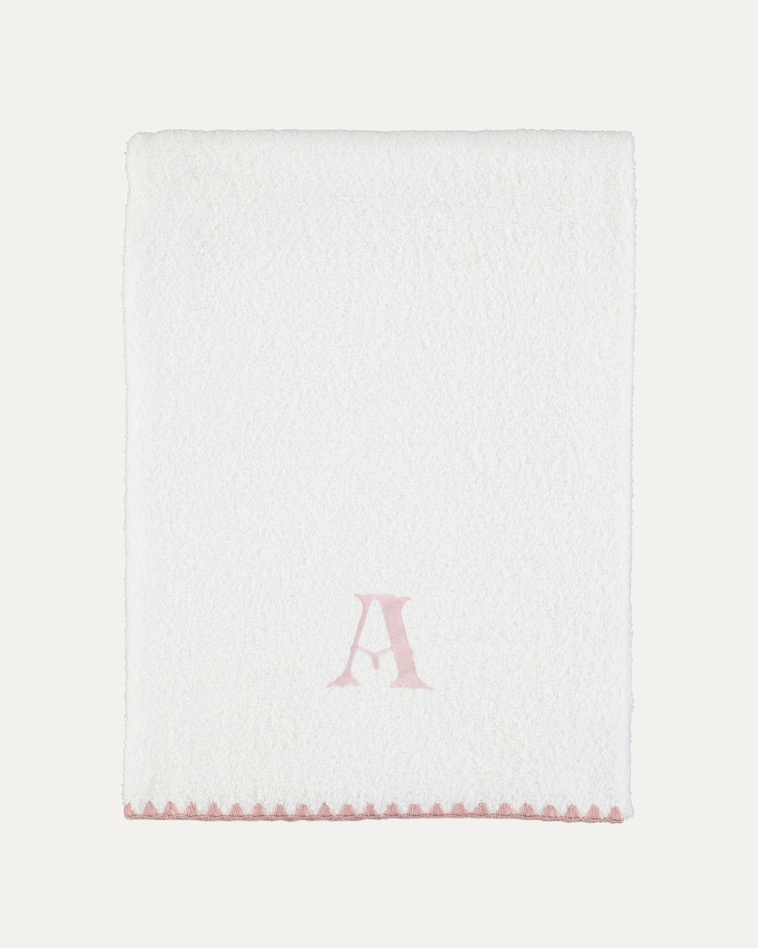 White and Pink Shell-Stitch Cotton Bath Towel