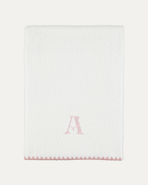 White and Pink Shell-Stitch Cotton Bath Towel