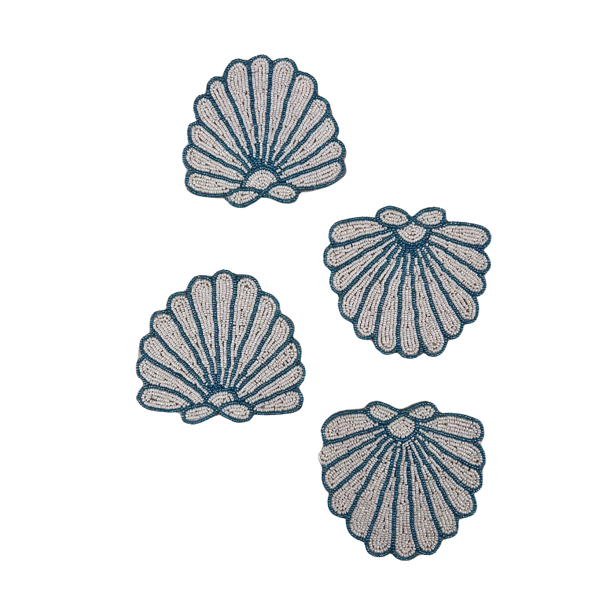 Beaded Shell Coasters - Ocean Blue & Ivory (set of 4)