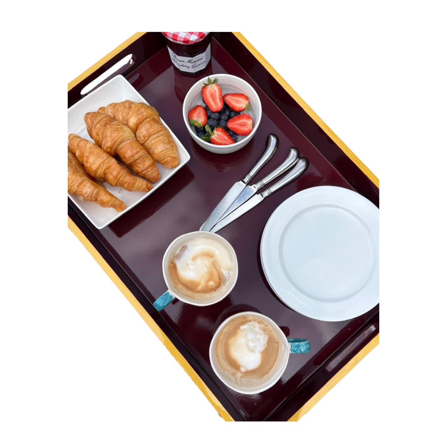 Red and Mustard Yellow Bobbin Style Coffee Table Tray