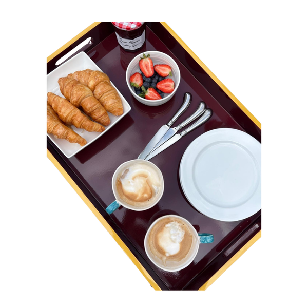 Red and Mustard Yellow Bobbin Style Coffee Table Tray