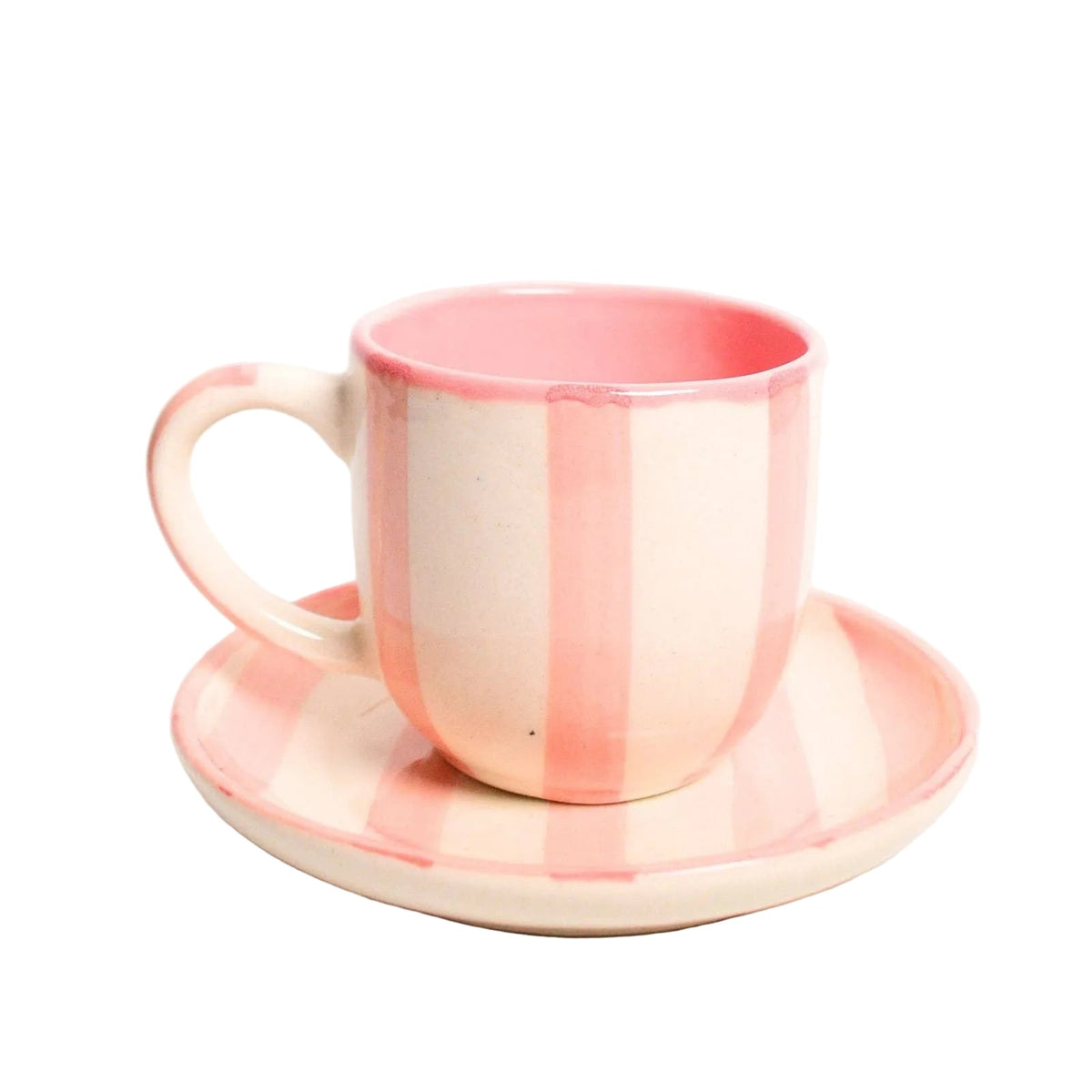Pink Stripe Ceramic Cup & Coaster Set | 3 Inch Cup & 4 Inch - Casa Amarosa