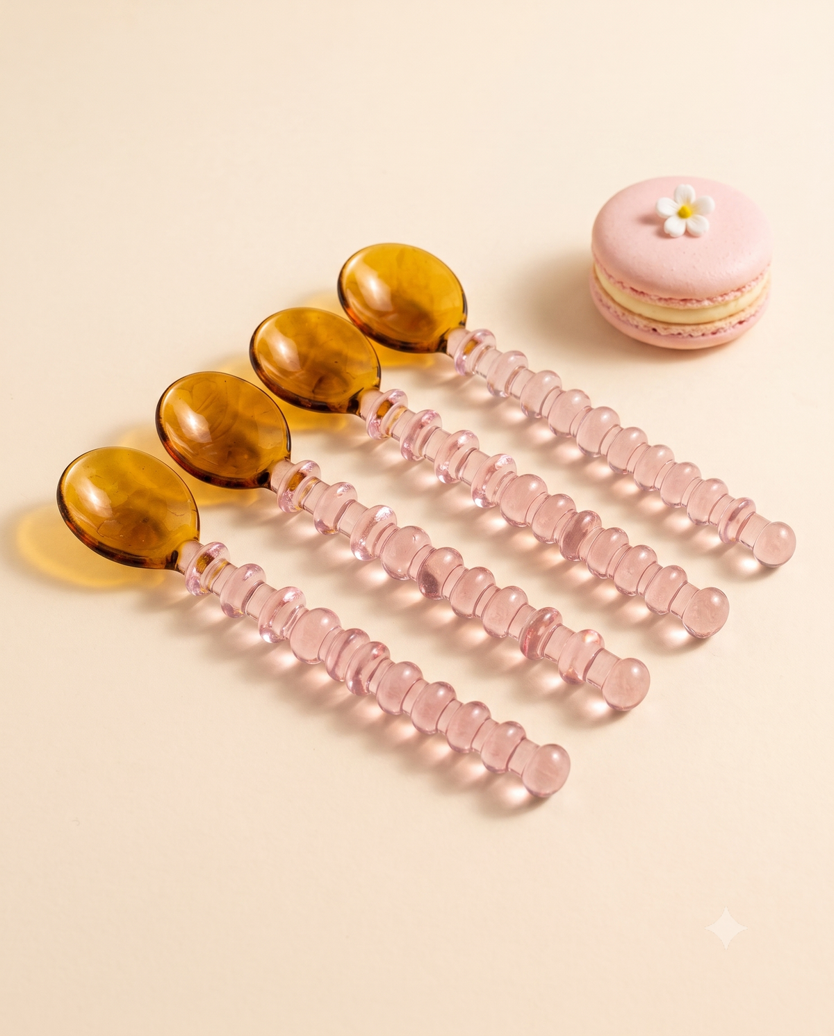 Amber & Pink Beaded Glass Spoon | Borosilicate Glass | Set of 4
