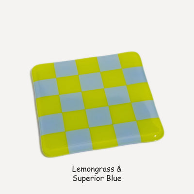 10cm Chequered Dual Colour Coaster - Oceanside Collection - Lemongrass &amp; Superior Blue image