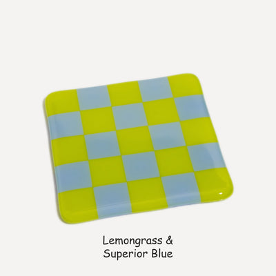10cm Chequered Dual Colour Coaster - Oceanside Collection - Lemongrass &amp; Superior Blue image