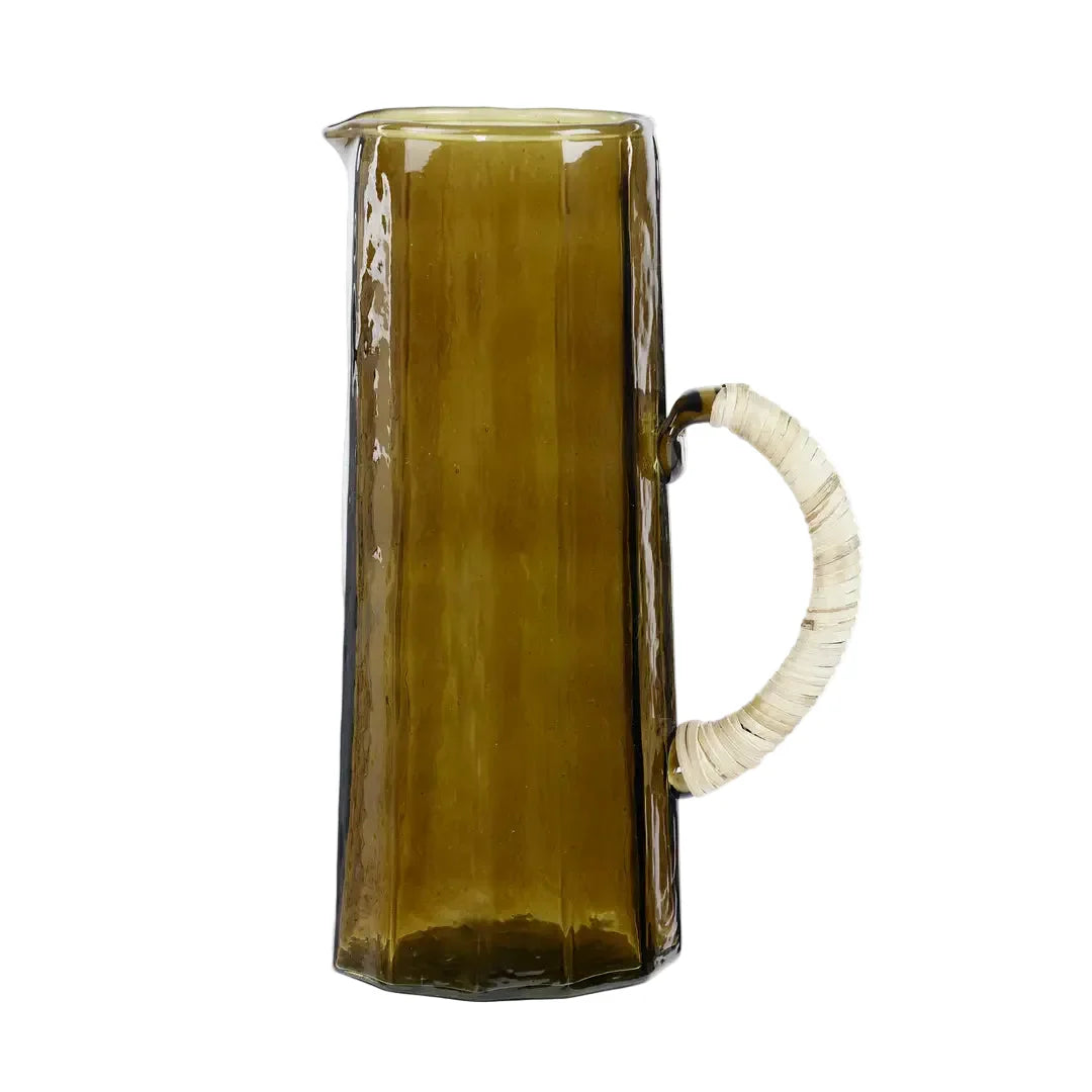 Hammered Glass Water Pitcher and Tumbler Set , Brown - (Set of 3)