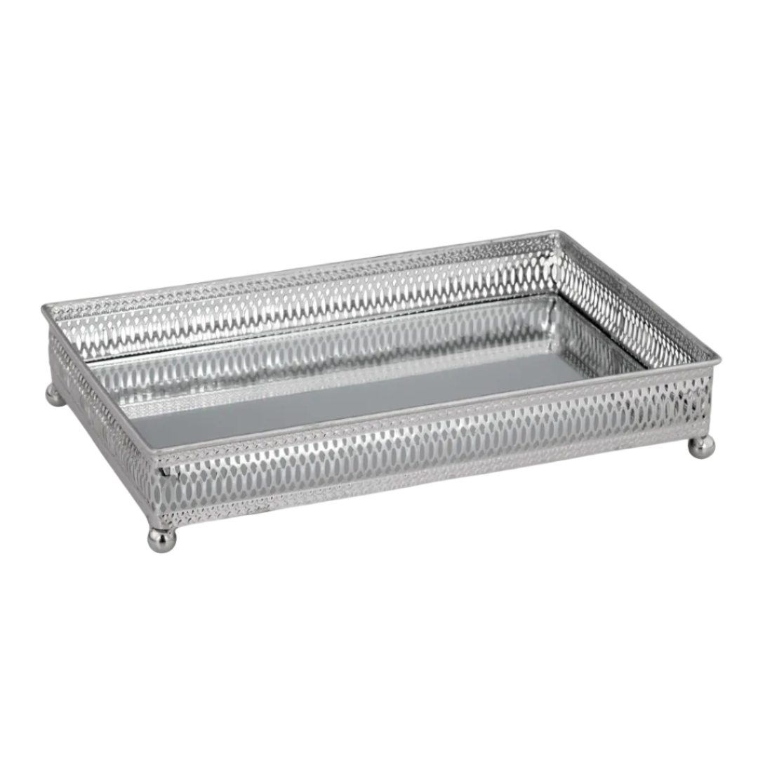 Rectangular Silver-Plated Mirrored Tray