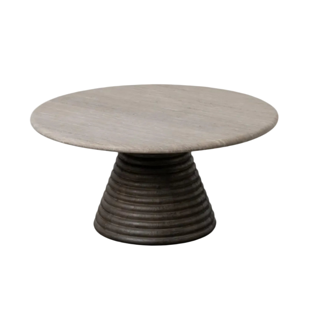 Mérida Mango Wood and Marble Coffee Table, 90 × 90 × 43 cm