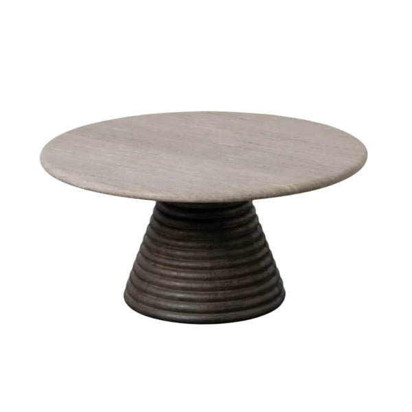 Mesa de centro Mérida em madeira de manga e mármore, 90 x 90 x 43 cm